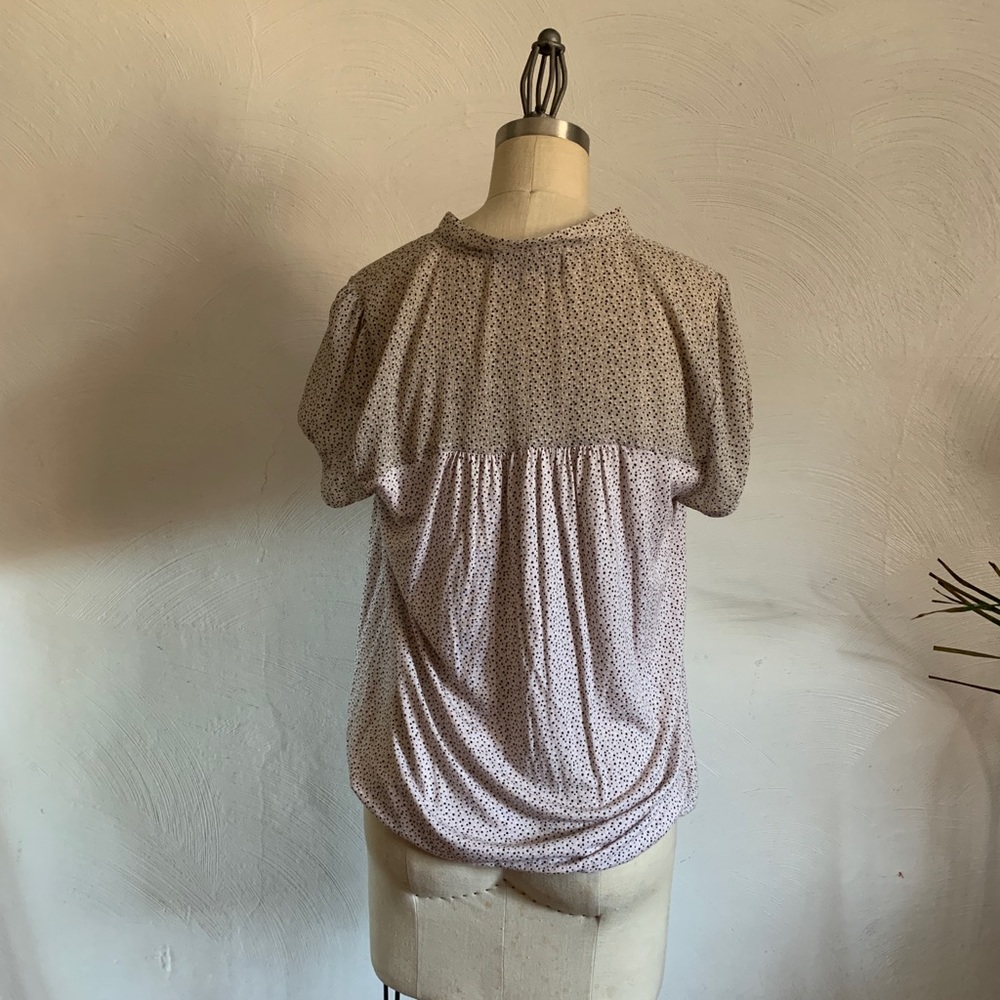 LOFT Polka Dot Office Casual Blouse - pussybow princess sleeve Neutral minimal - Picture 5 of 9